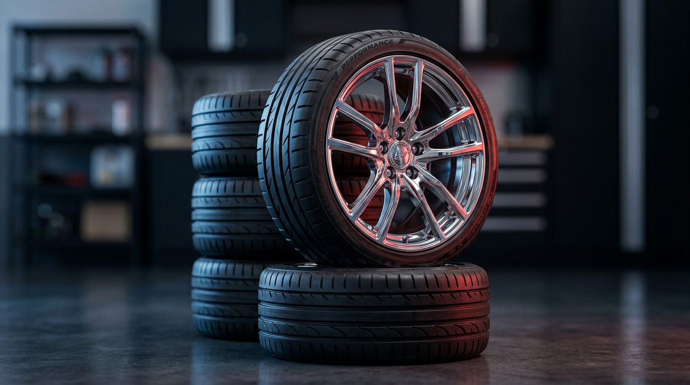 Premium tires and alloy wheels on display